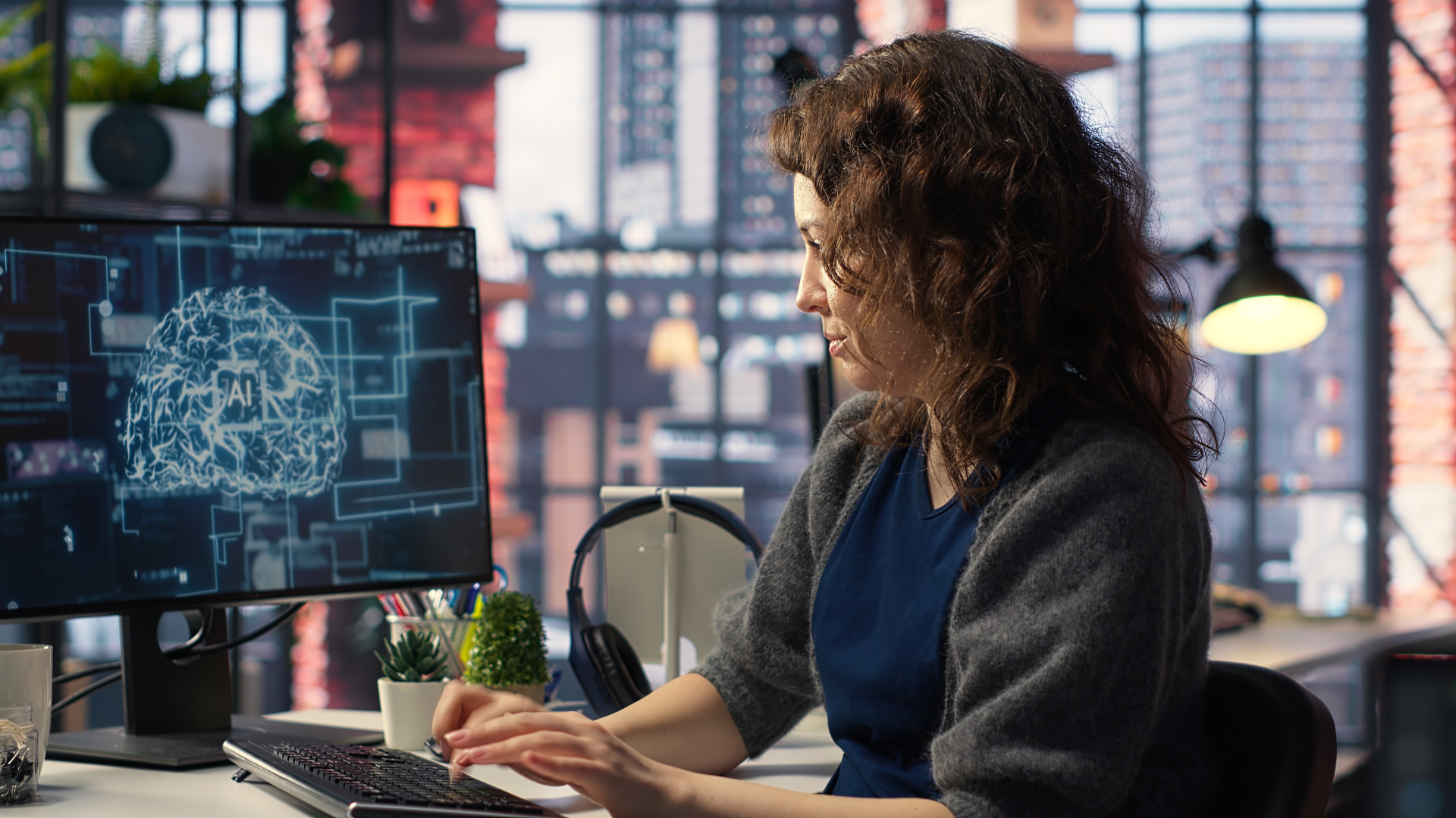 Woman working with AI on a computer